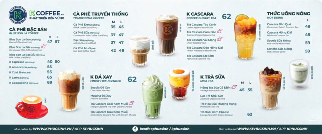Menu K- Coffee mới nhất