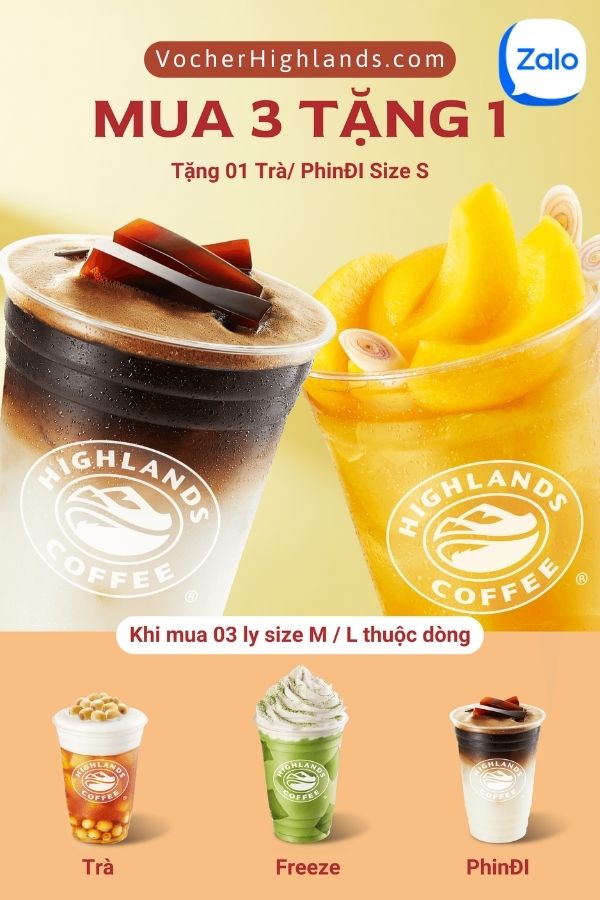 Voucher Highlands Mua 3 Tặng 1