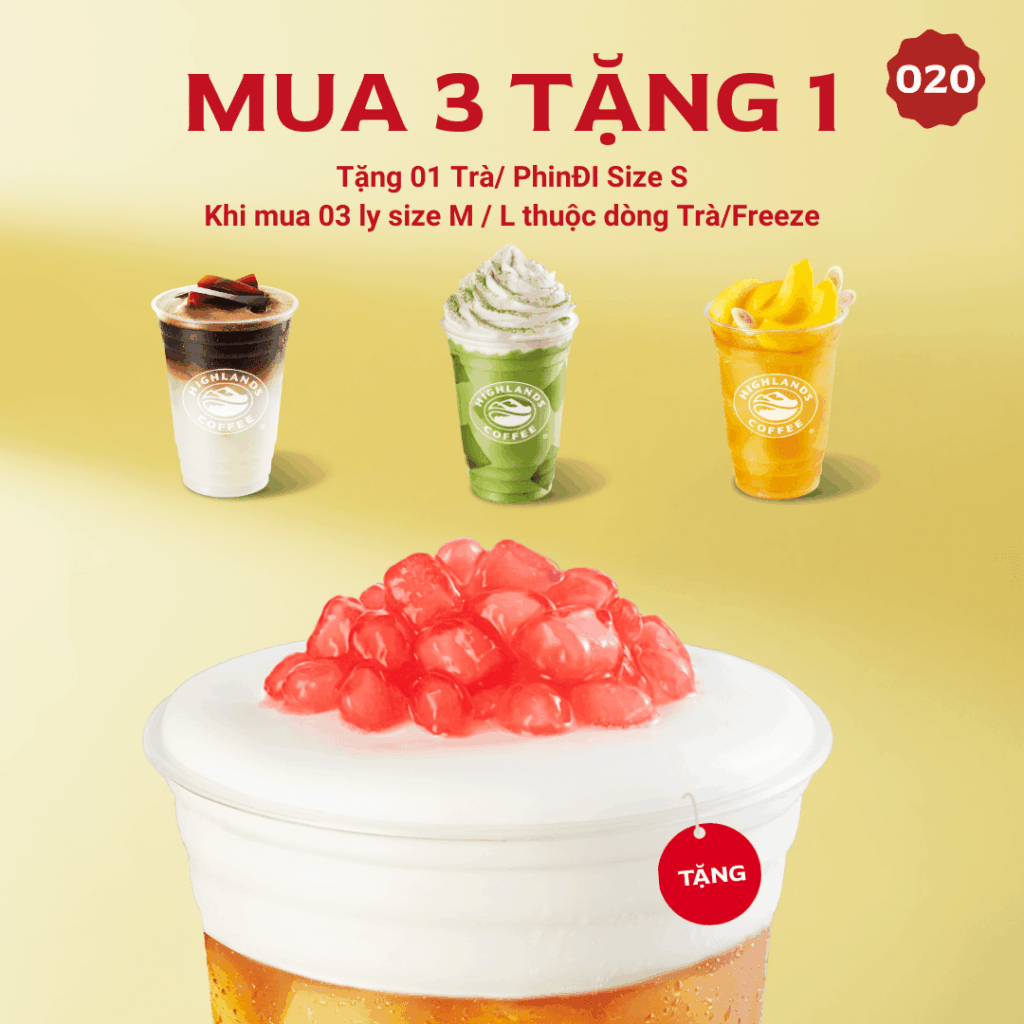 Voucher Highlands 01/2026 - Mua 3 tặng 1