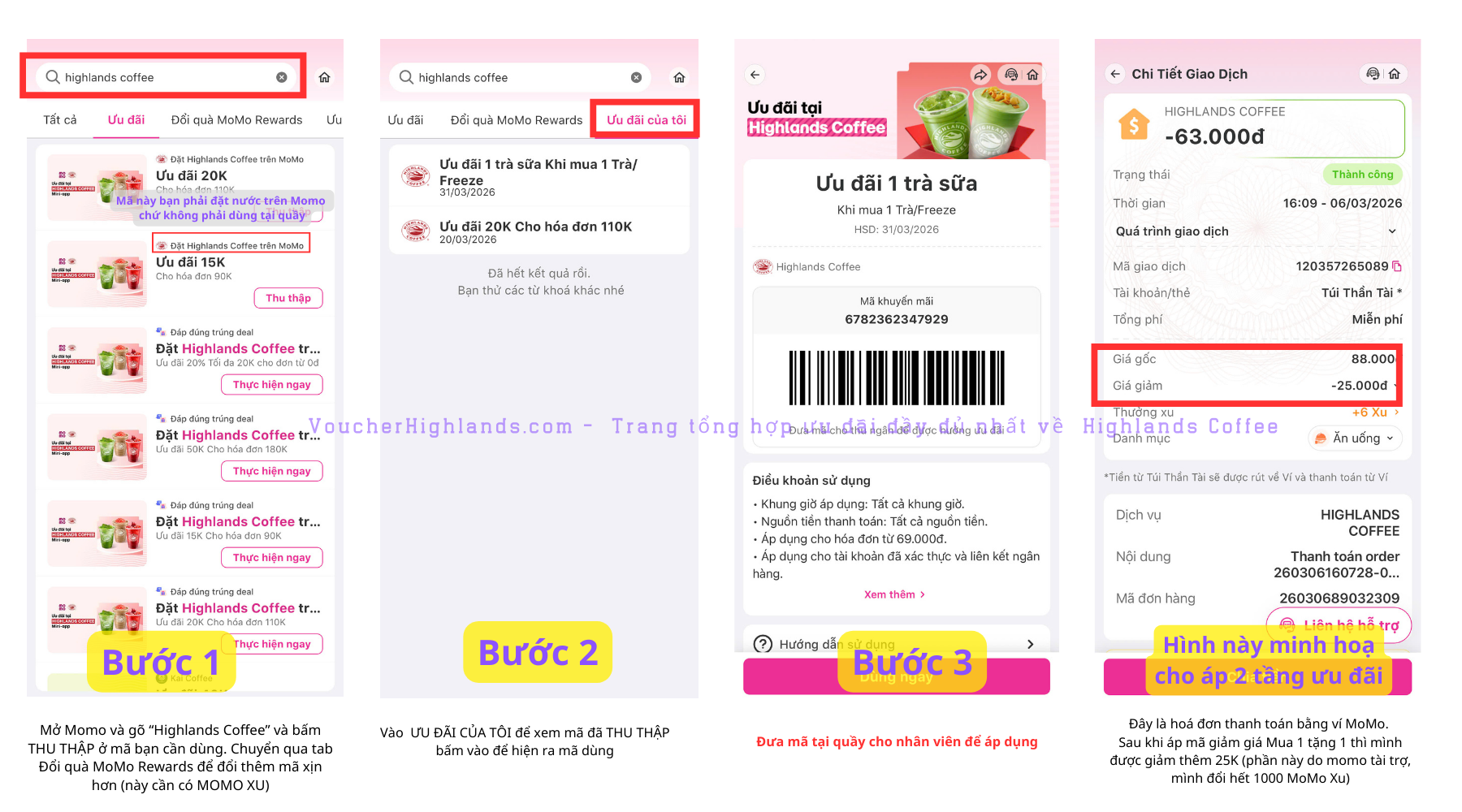 Hướng dẫn cách lấy mã giảm giá highlands trên momo