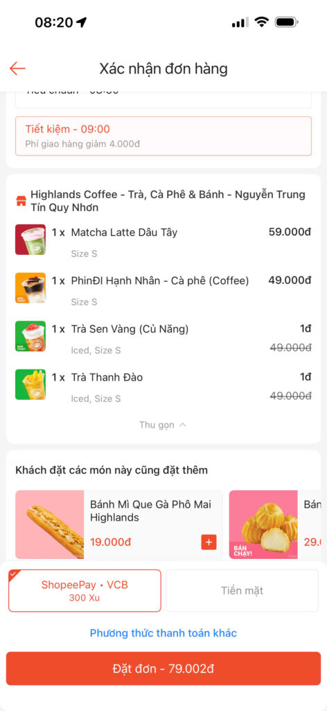 Hướng dẫn đặt Highlands trên Shopee food