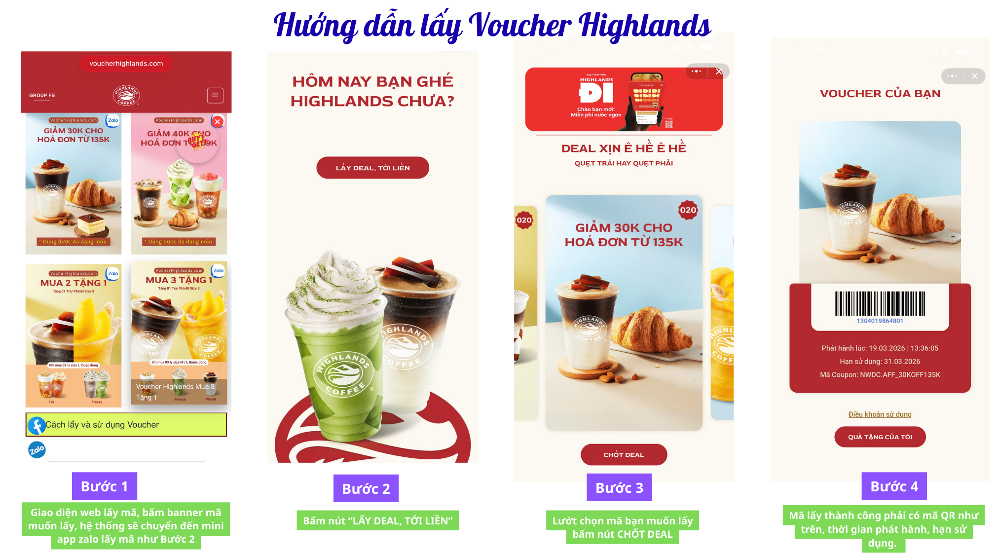 hướng dẫn cách lấy voucher highlands hôm nay
