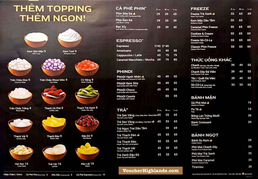 Menu Highlands mới nhất