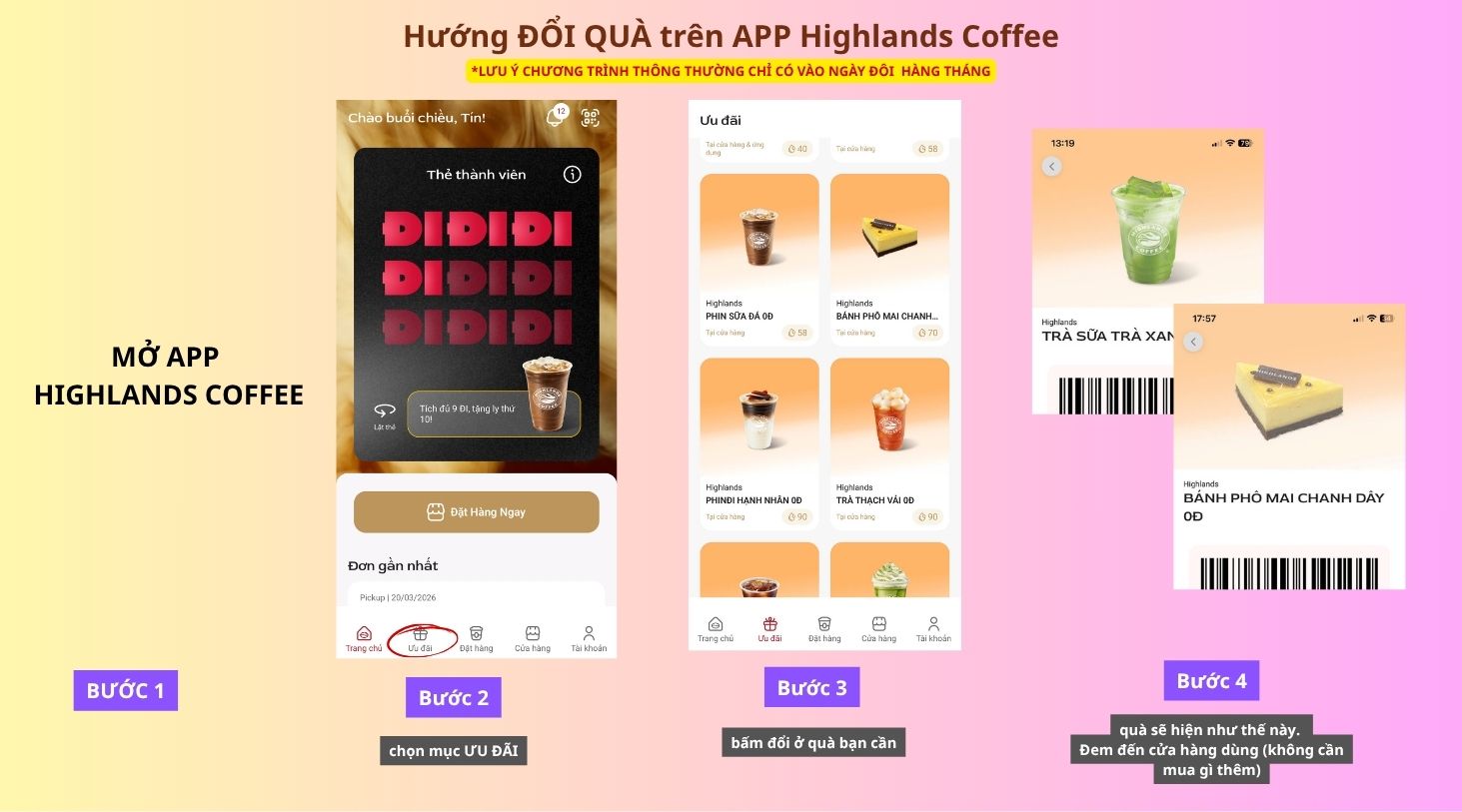 Tất tần tật về Chương trình thành viên Highlands - Tặng Free nước & Mã Mua 1 Tặng 1
9 Hướng dẫn đổi nước 0đ trên App Highlands Coffee