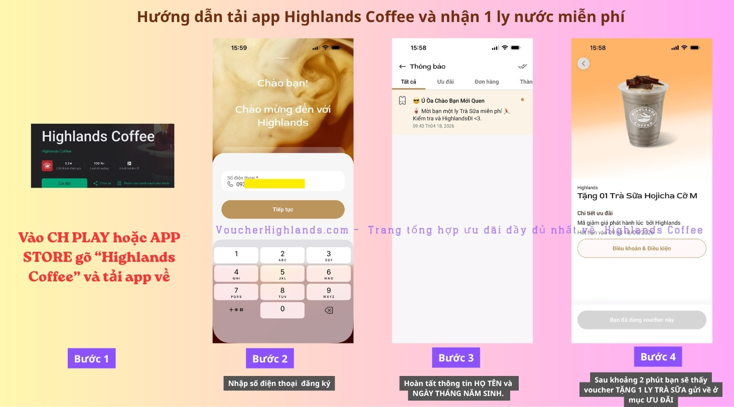 Tất tần tật về Chương trình thành viên Highlands - Tặng Free nước & Mã Mua 1 Tặng 1
8 chương trình thành viên highlands - tải app nhận nước miễn phí