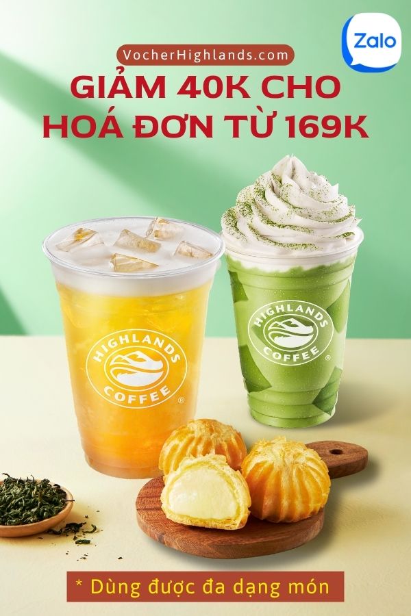 Voucher Highlands Giảm 40K cho hoá đơn 169K