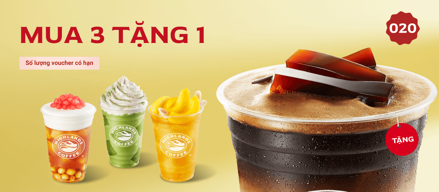 Voucher Highlands tháng 05 - Mua 03 ly cỡ vừa hoặc lớn tặng thêm 01 ly bất kỳ cỡ nhỏ.​