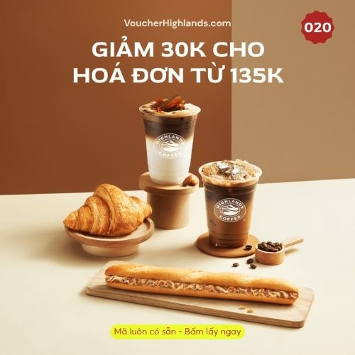 Mã giảm giá Highlands tháng 8 - Giảm 30K/135K
