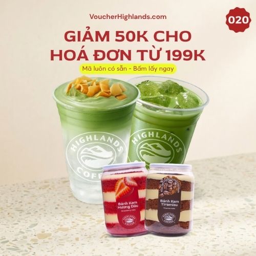 Mã giảm giá Highlands tháng 8 - Giảm 50K/199K