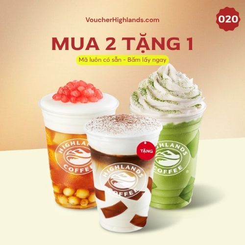 Mã giảm giá Highlands tháng 8 - Mua 2 tặng 1