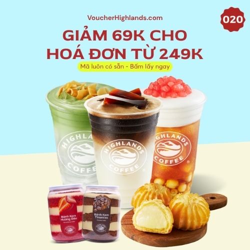 Mã giảm giá Highlands tháng 8 - Giảm 65K/249K