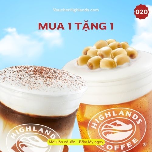 Mã giảm giá Highlands tháng 8 - Mua 1 tặng 1