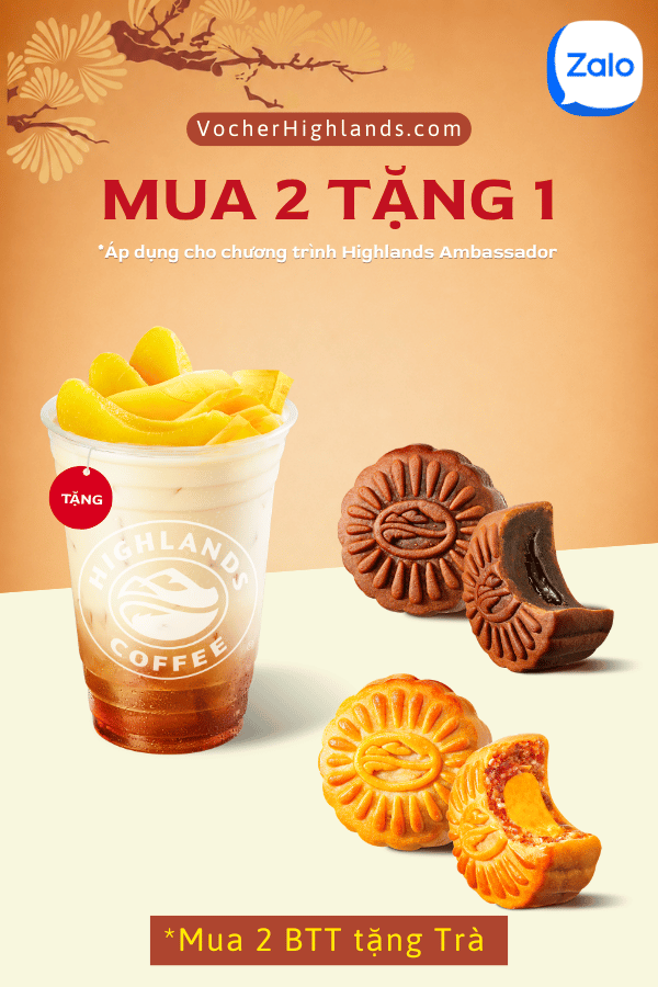 Voucher Highlands Mua 2 bánh trung thu tặng trà